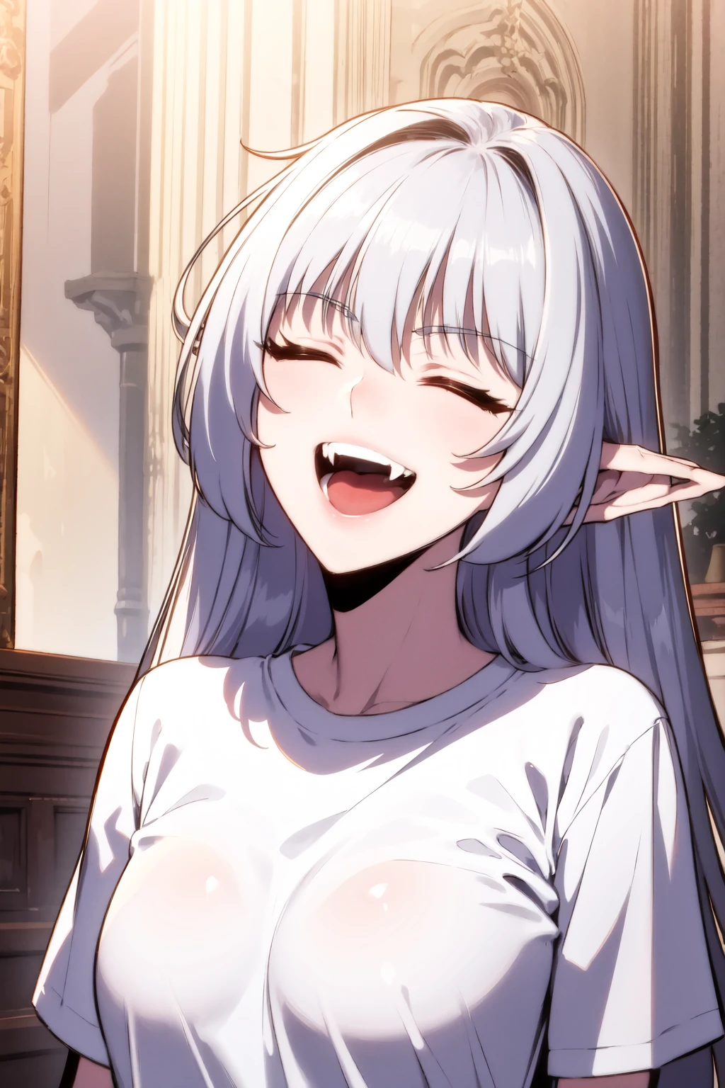 silver hair,,short hair,blue eyes,elf,pointy ears,large breast,naked,titjob,paizuri,disgust,shadov over eyes,sneering,eyes closed,(((cum,cum over the face,covered with cum)))
