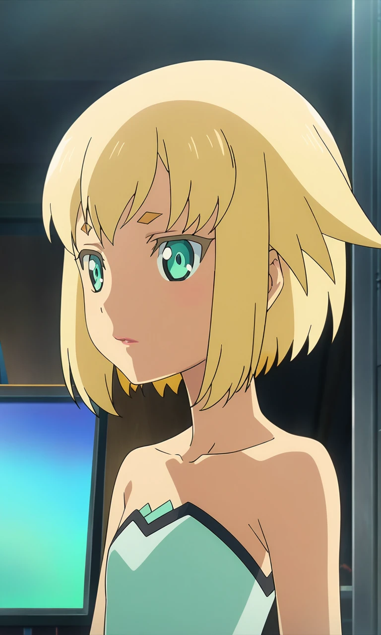 anime artwork juno, 1girl, solo,short hair, blonde hair, lips, green eyes, petite, flat chested,clothes,masterpiece,best quality,8k highres,detailed . anime style, key visual, vibrant, studio anime, highly detailed