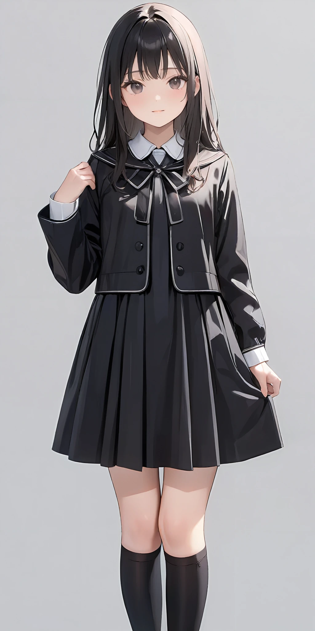 masterpiece,ultra-detailed,best quality,8K,illustration,cute face,clean skin ,shiny hair,girl,simple background
<lora:add-detail-xl:1> <lora:jyoji formal_XL_V1.0:0.5> jyojifuku, dress, long sleeves, jacket, kneehighs