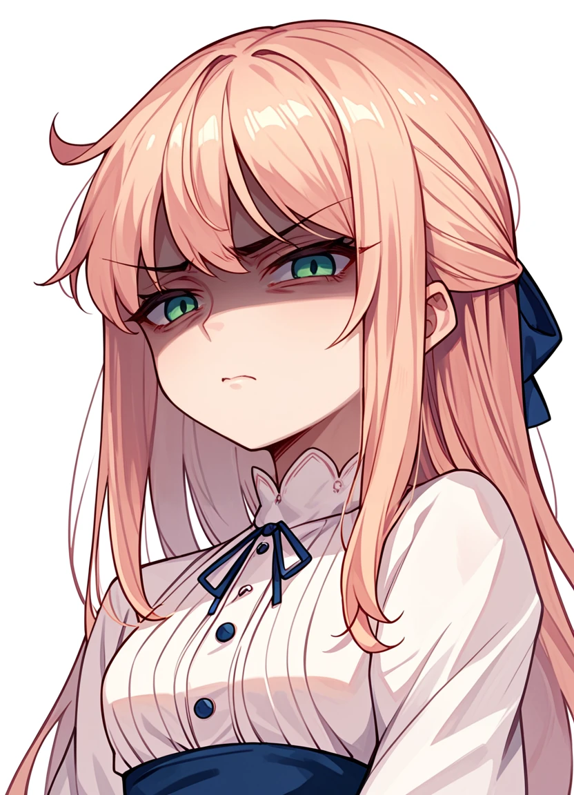 score_9,score_8_up,score_7_up,score_6_up, source_anime, <lora:disgusted_face_xl_goofy:1>  disgusted face, solo, 1girl, looking at viewer,  disgust, dress, upper body,  white background ,   long hair, hair pulled back,shaded face,