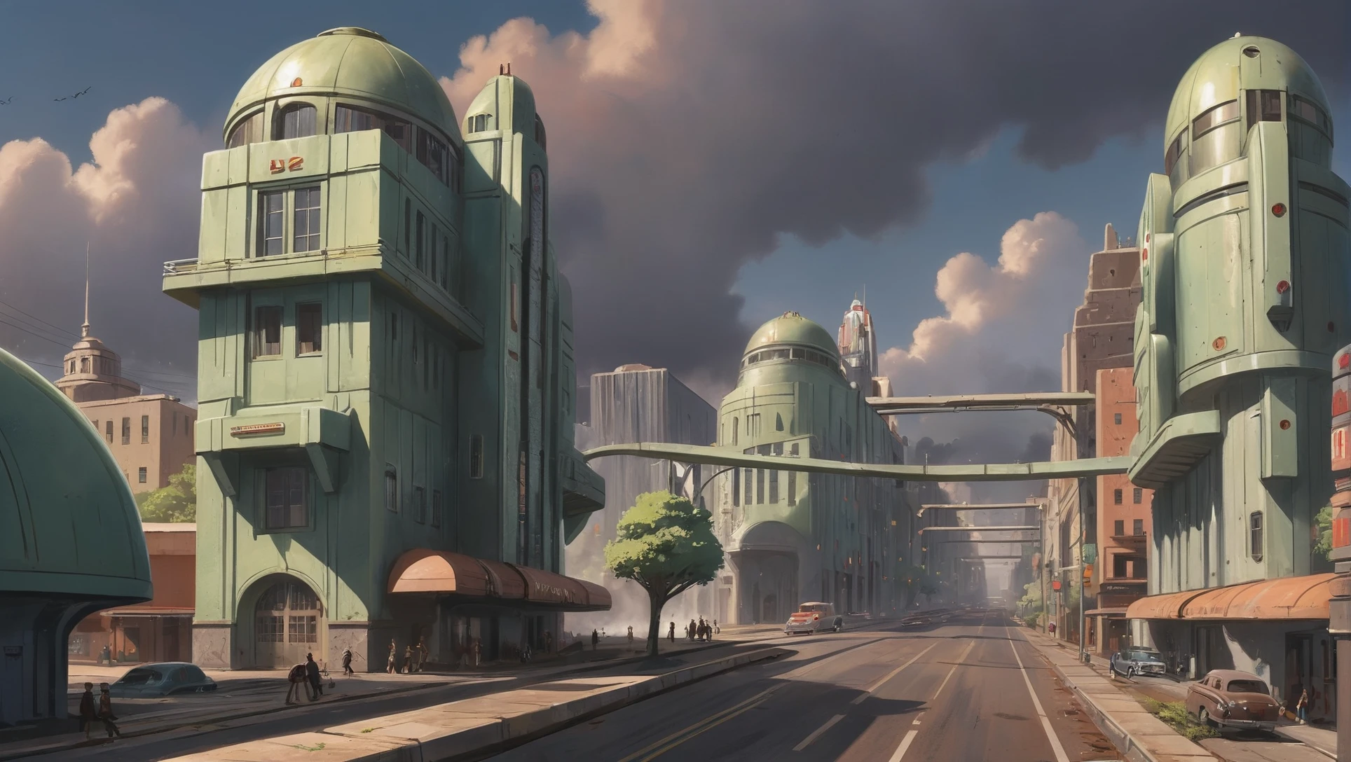 art deco scifi city, streamline moderne,dieselpunk Lichen-Covered Rocks<lora:EnvyStarlightDieselpunk01:1:hr=0>