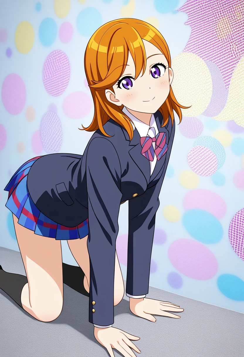 (Masterpiece, Best Quality, High Quality), professional artwork, well drawn, Intricate Details,solo,in village 
Kousaka honoka, afternoon
, ultra detail hair, ultra detail face, perfect eyes,  earring,  Looking at Viewer, pink clothes , off shoulder kimono, cleavage, thighhighs, (thighs), thighs gap,dark orange hair , standing 