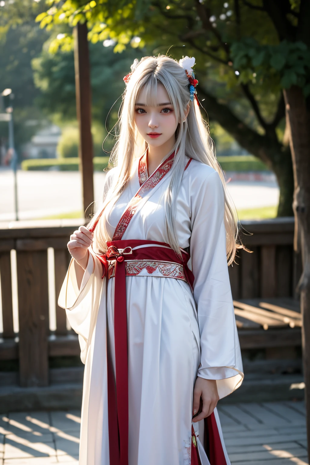 balloon,super high resolution,best quality,Photos,4k,(Realistic:1.2),1girl,white hair,long hair,hanfu, tang style outfits,<lora:hanfuTang_v32:0.7>,