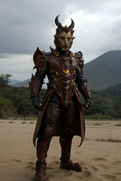 solo, 1boy, male focus, looking at viewer, armor, no humans, standing, full body, upper body, horns, , <lora:98bdd73f-600a-4221-b3fd-cf4f7118072a:0.7>