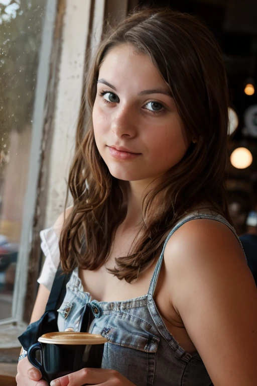 <lora:ShanaDreams:0.8>, full color portrait of a young woman, having coffee at a vintage cafe, natural light, RAW photo, subject, 8k uhd, dslr, soft lighting, high quality, film grain, Fujifilm XT3
