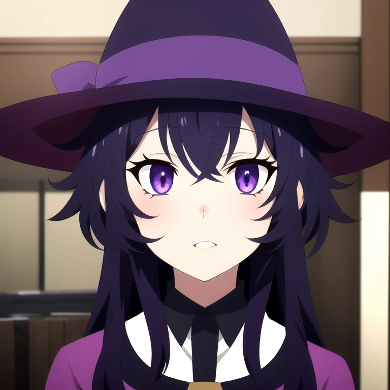 (score_9,score_8_up,score_7_up,score_6_up,source_anime,best best quality,perfect face,bright pupils,(finely detailed beautiful eyes),),
BREAK
<lora:1743842528823284286:0.7>,berano,Purple hair,witch hat,purple eyes,purple eyes,