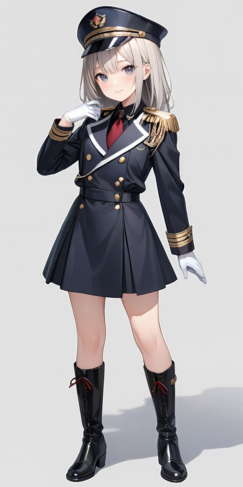 masterpiece,ultra-detailed,best quality,8K,illustration,cute face,clean skin ,shiny hair,girl,simple background
<lora:add-detail-xl:1> <lora:marching uniform_XL_V1.0:0.5> jyojifuku, marching, hat, boots, uniform, gloves, epaulettes