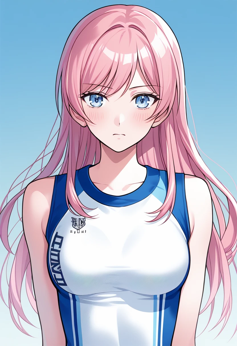 anime girl football player wearing light blue and white football uniform, (shoulder pads), pink hair, (football pads), sports anime, american football, long flowing hair, (large anime eyes), gridiron, (long hair), sportswear, shoulder pads, ((football helmet)), perfect hands, feminine, ladylike, womanly, beautiful face, ((helmet face mask bars covering lower face)), american football object,speed flex helmet, sailor school girl uniform, bow tie, sailor skirt, football pants, gloves, long socks, jersey numbers, anime aesthetic, realistic proportions, tackle football, masterpiece, best quality, realistic shaded, perfect face, fine details, perfect lighting