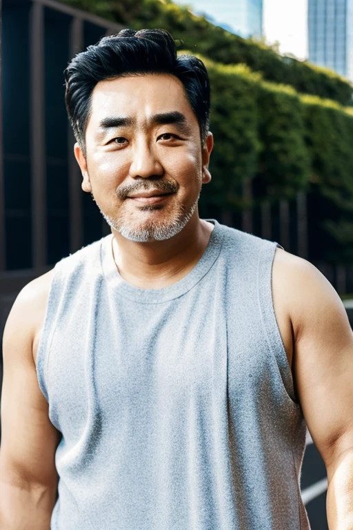 <lora:Ryu_Seungryong_Lora-10:0.9>, ryu seungryong, tank top, portrait, outdoor background