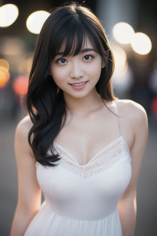 1girl,(RAW photo, best quality), (realistic, photo-realistic:1.4), masterpiece, an extremely delicate and beautiful, extremely detailed, 2k wallpaper, Amazing, finely detail, extremely detailed CG unity 8k wallpaper, ultra-detailed, highres, soft light, beautiful detailed girl, extremely detailed eyes and face, beautiful detailed nose, beautiful detailed eyes,cinematic lighting,perfect anatomy,
(cabaret dress:1.2),bokeh,close up,
(at a night downtown:1.2),looking at viewer,young japanaese idol,
(smile:1.4), <lora:shindouamane_lora-v2_01:0.9>