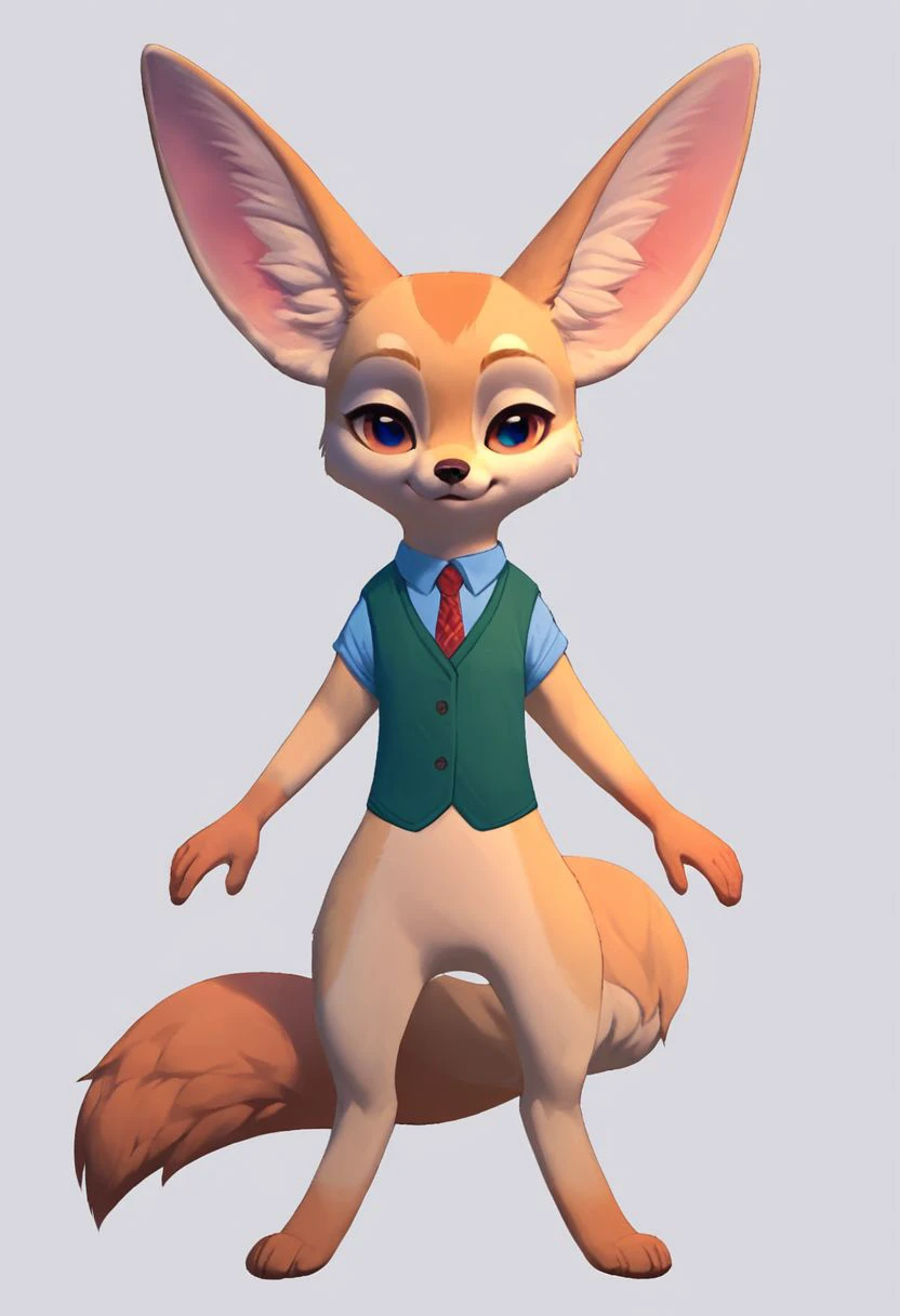 score_9, score_8_up, score_7_up, score_6_up, score_5_up, score_4_up, 1character, fennec fox, vest, white background, full body