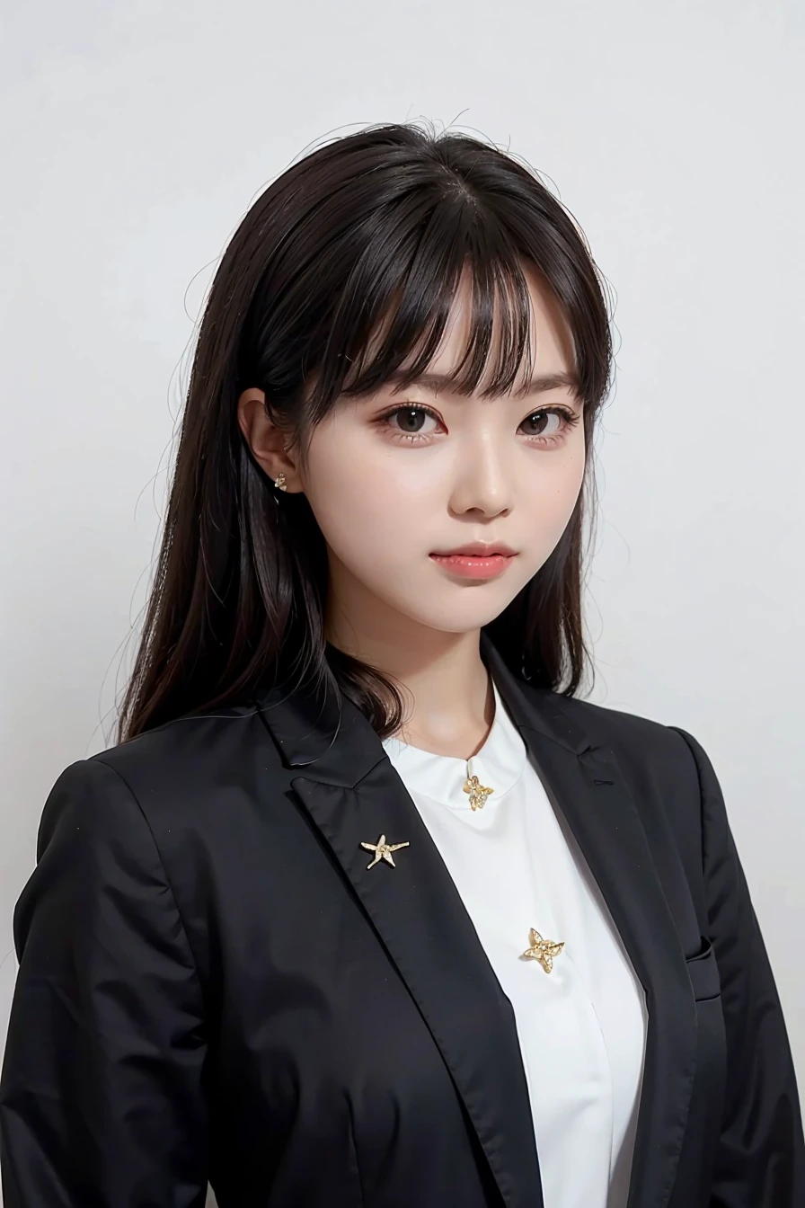 1lady, black random formal attire, white background, <lora:YurinaAyashiro_Jav-02:1>