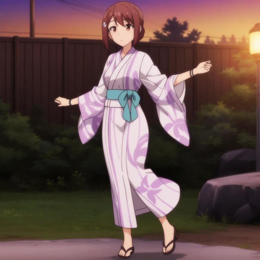 yukata, mt-kasukabeyou, bracelet, (full body), solo, 1girl, outdoors, masterpiece, best quality <lora:mt-kasukabeyou-000003:0.6>