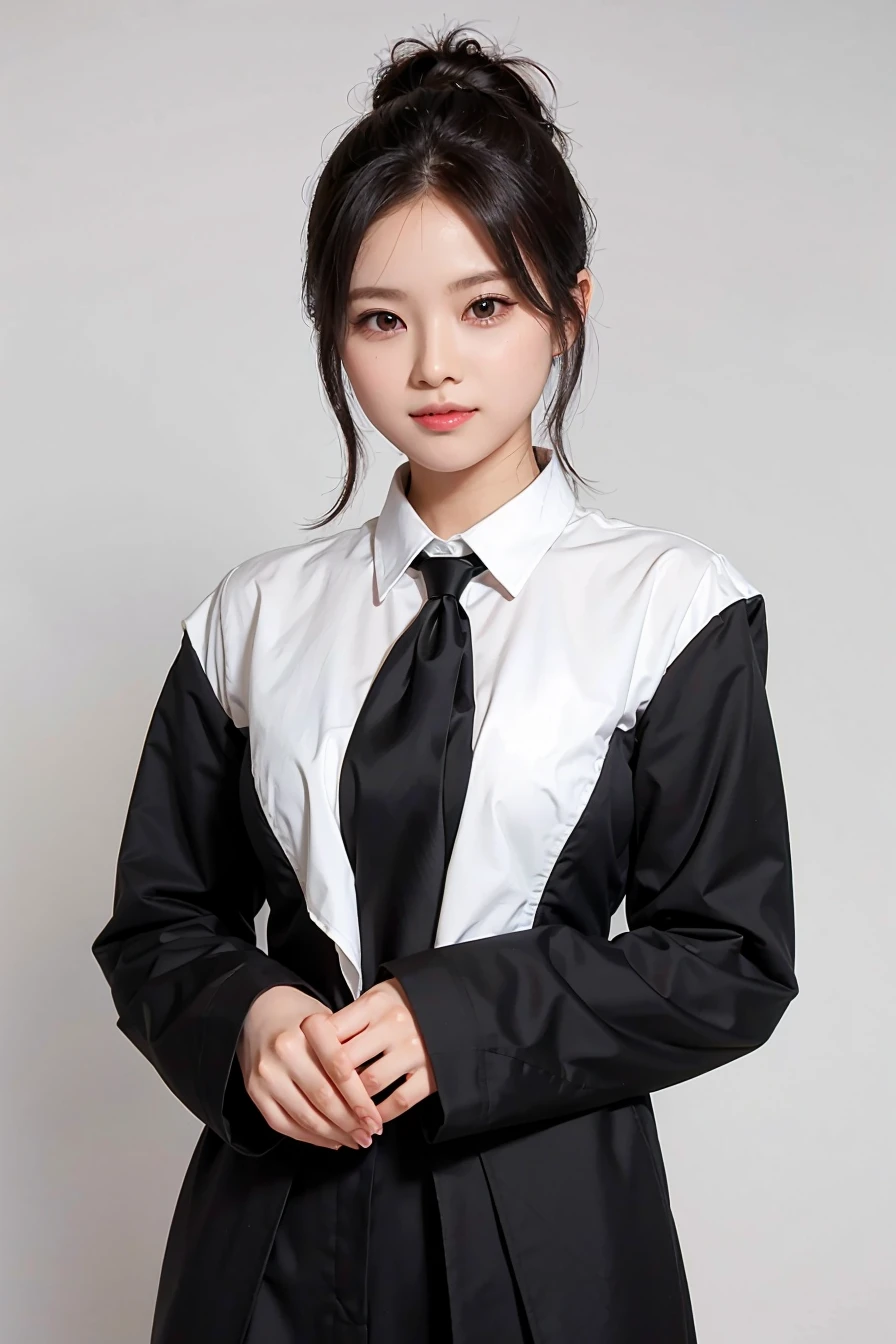 1lady, black random formal attire, white background, <lora:YurinaAyashiro_Jav-02:1>