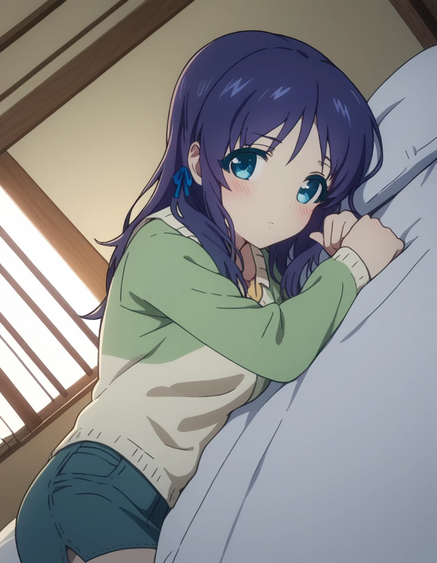 score_9, score_8_up, score_7_up, source_anime,
chisakihiradaira, <lora:chisaki-hiradaira-s1-ponyxl-lora-nochekaiser:1>,
chisaki hiradaira, long hair, blue eyes, blue hair,
skirt, thighhighs, zettai ryouiki, casual, pencil skirt, denim skirt,
indoors, bed, bed room, on side, blush, drunk,
looking at viewer, cowboy shot, dutch angle, solo,