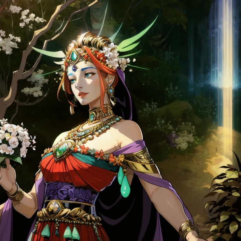<lora:hadas:0.8>,goddess,Luminous,metal jewelry,plant,bust,