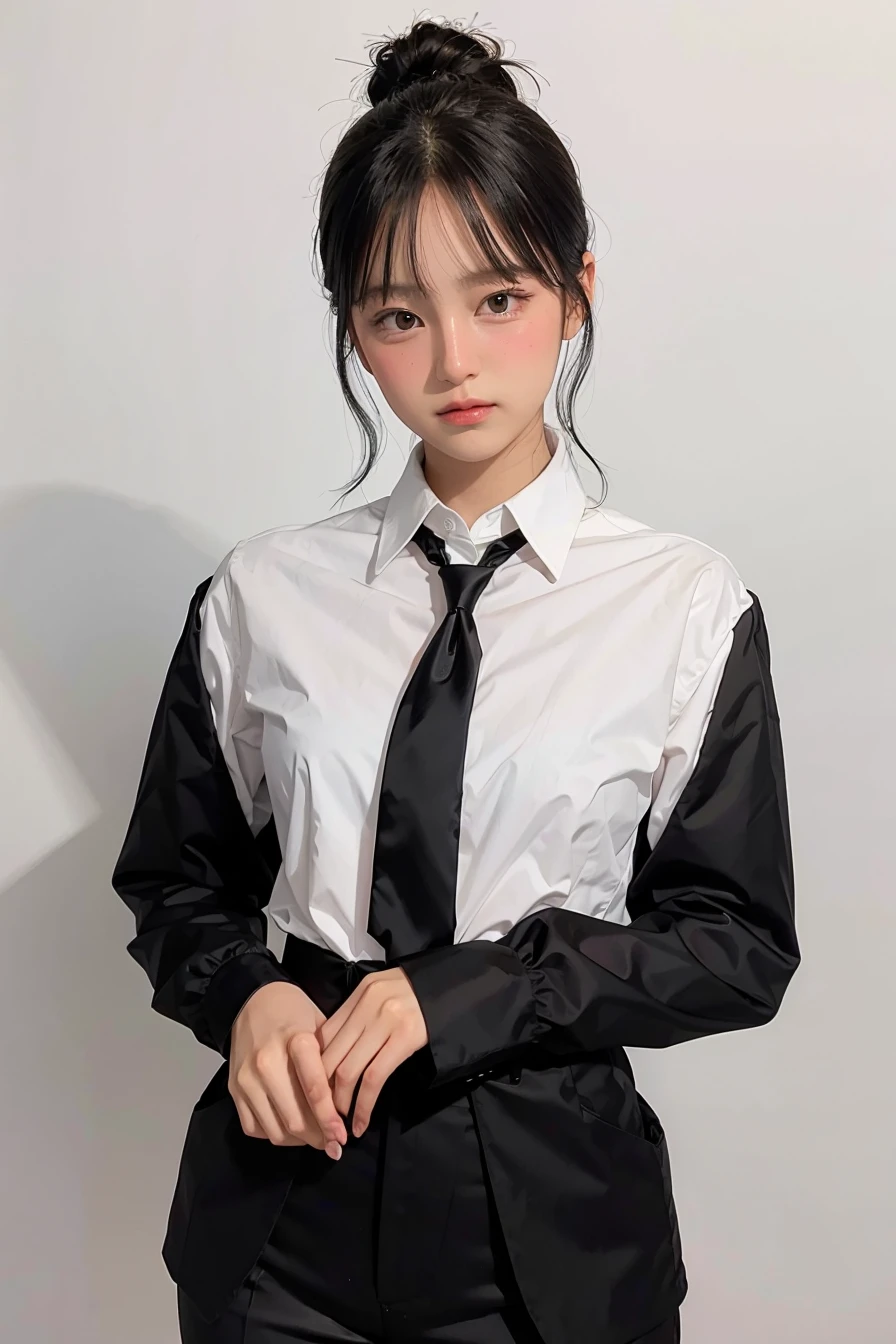 1lady, black  random formal attire, white background,<lora:aradaeyeee-02:1>