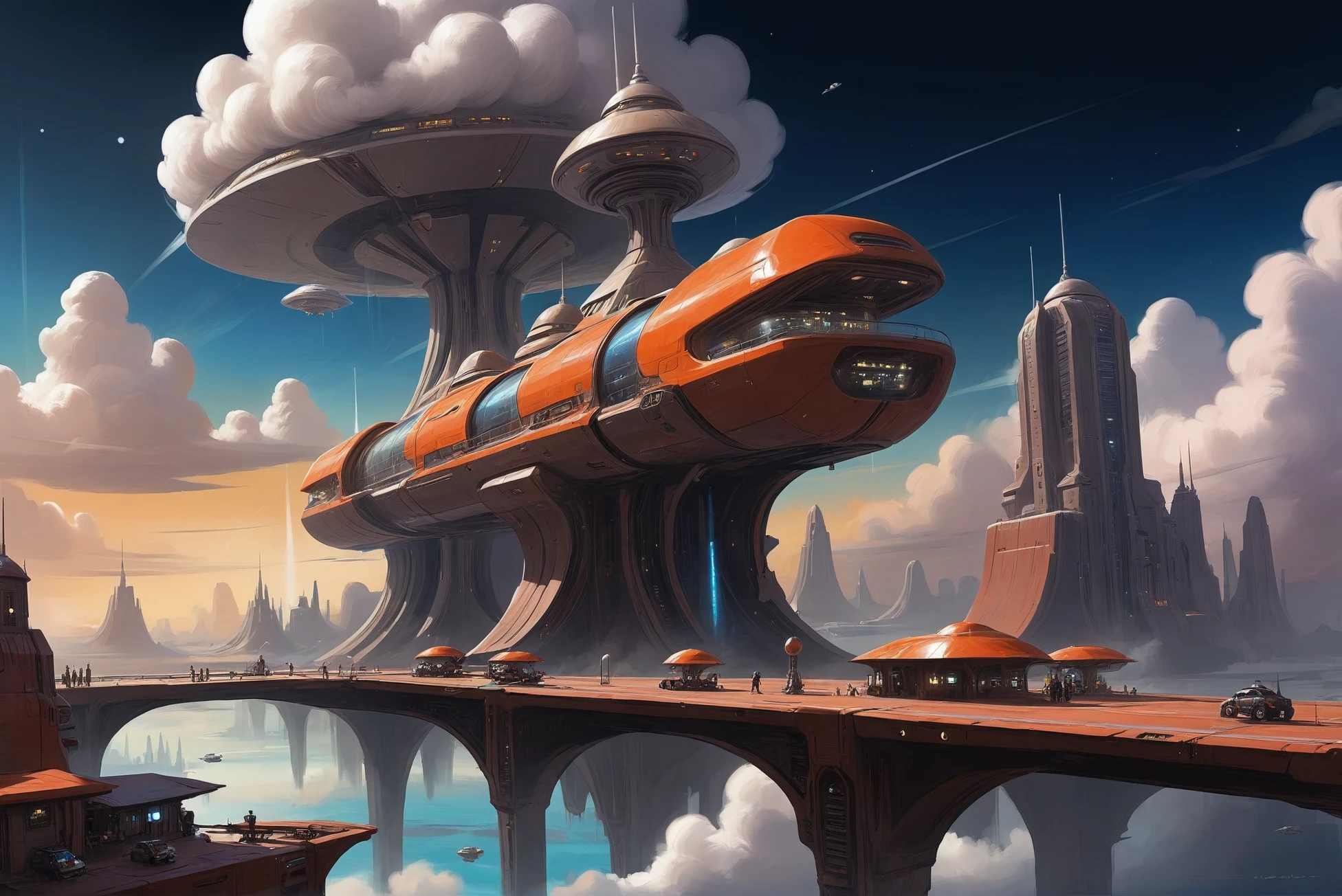 digital painting, scifi city, whimsical scifi cloud city at the beginning of reality<lora:EnvyStarlightScifiAesthetic01:1>