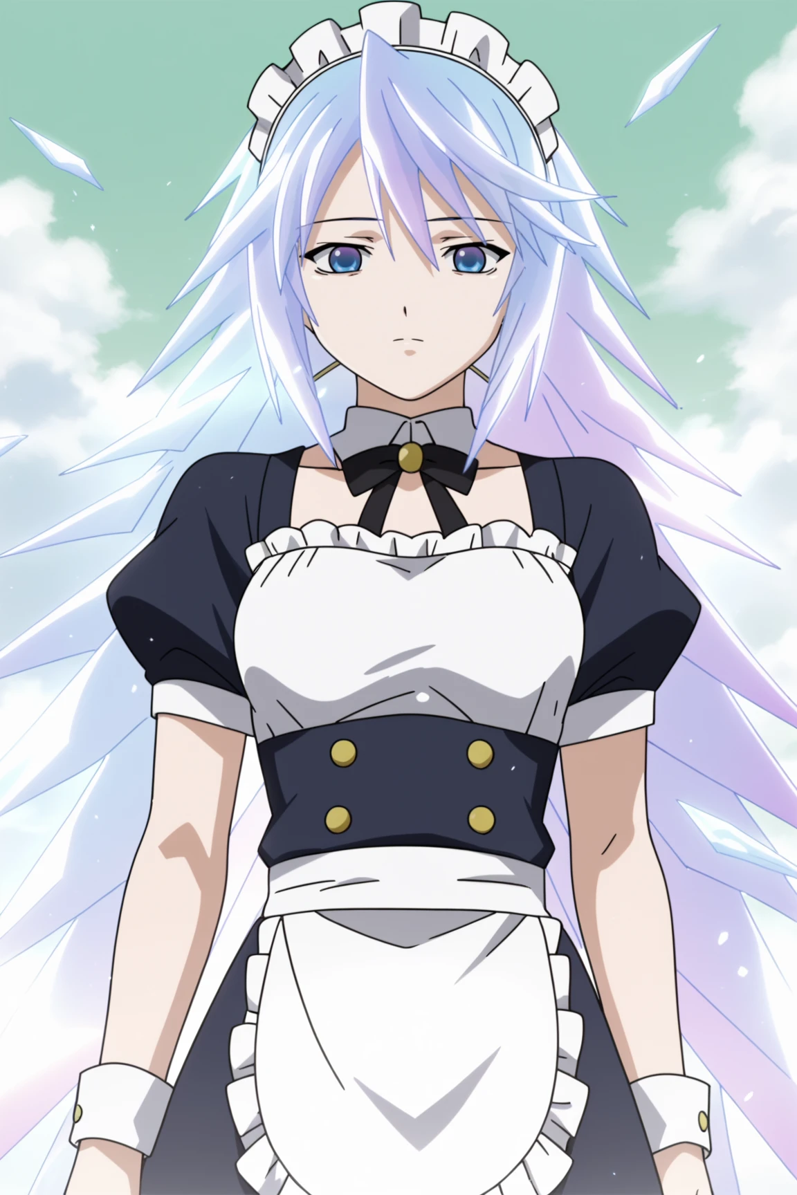 score_9, score_8_up, score_7_up, source_anime, prefect lighting, very aesthetic,
<lora:shirayuki_mizore-v2_pony6:1>,1girl, shirayuki mizore, rosario+vampire, short hair, blue eyes, medium breasts, mizoreyuki, ice hair, anime coloring, anime screencap, mizoreoutfit, cowboy shot,  maid,