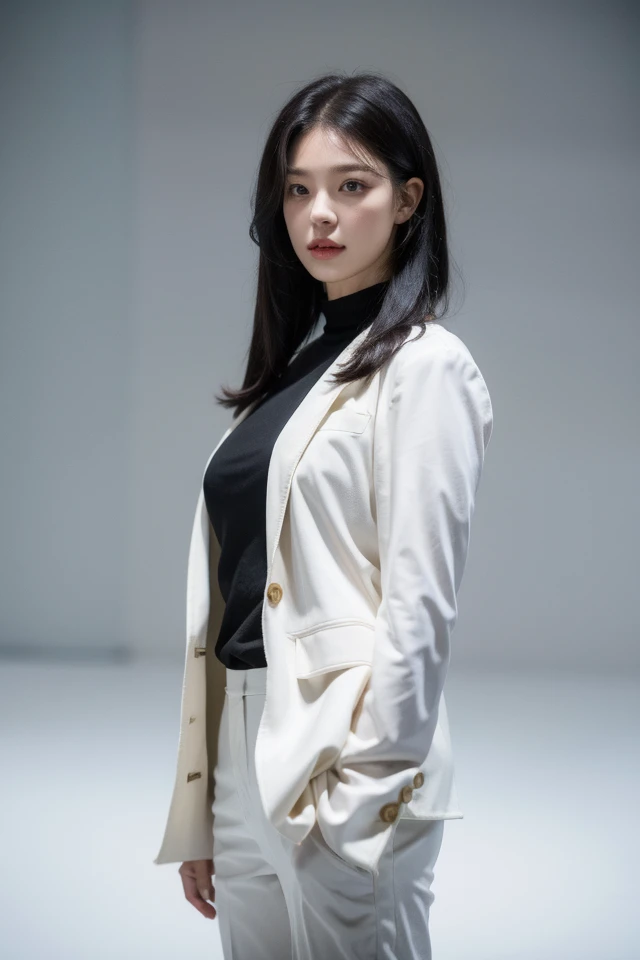 1girl,solo,black hair,pants,looking at viewer,standing,white pants,long hair,jacket,long sleeves,white jacket,
best quality,masterpiece,illustration,Amazing,finely detail,masterpiece,official art,incredibly absurdres,huge filesize,ultra-detailed,highres,extremely detailed,realistic,blurry background,,<lora:Im SeMi_20240509062332:0.8>