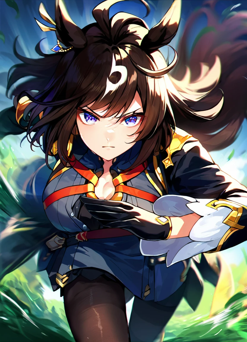score_9, score_8_up, score_7_up, score_6_up, score_5_up, source_anime, rating_sfw, 1girl, duramente \(umamusume\), black gloves, running, looking at viewer, solo, ahoge, long sleeves, jacket, eye lighting,best quality,masterpiece
<lora:UmaDiffusionXL_UAF-pony:1.0>