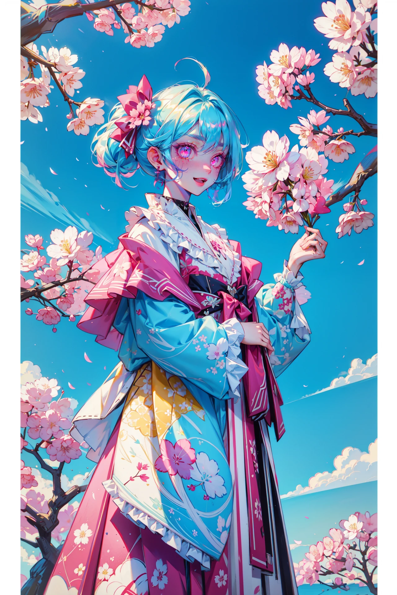 ((best quality, masterpiece, absurdres, super-resolution)), Cherry blossom, Cyan, Magenta, Yellow, White, <lora:CMYK-CORE_v1.0:0.6>