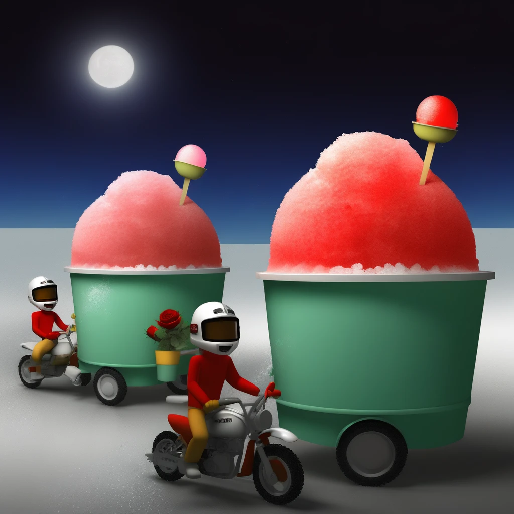 shaved ice, multiple boys, night, helmet, red rose, sky
