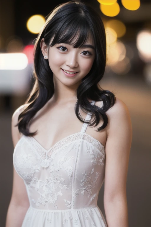 1girl,(RAW photo, best quality), (realistic, photo-realistic:1.4), masterpiece, an extremely delicate and beautiful, extremely detailed, 2k wallpaper, Amazing, finely detail, extremely detailed CG unity 8k wallpaper, ultra-detailed, highres, soft light, beautiful detailed girl, extremely detailed eyes and face, beautiful detailed nose, beautiful detailed eyes,cinematic lighting,perfect anatomy,
(cabaret dress:1.2),bokeh,close up,
(at a night downtown:1.2),looking at viewer,young japanaese idol,
(smile:1.4), <lora:shindouamane_lora-v2_01:0.9>