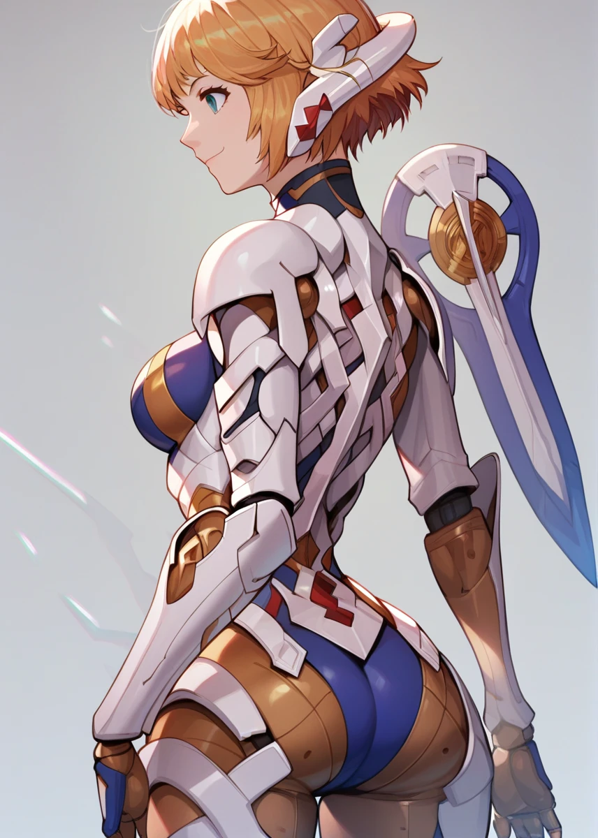 1girl, <lora:fiora_Xb_Autism_v1:1>, (fiora_mech), solo, (medium breasts:1.0), (sagging breasts:0.2),  (cowboy shot:1.2), short hair, armor, bodysuit, (back-to-back:1.1), (from_back:1.1), smile,
best quality, masterpiece, (score_9), (score_8_up), (score_7_up), source_anime, (anime), (anime screencap:1.0), anime coloring,