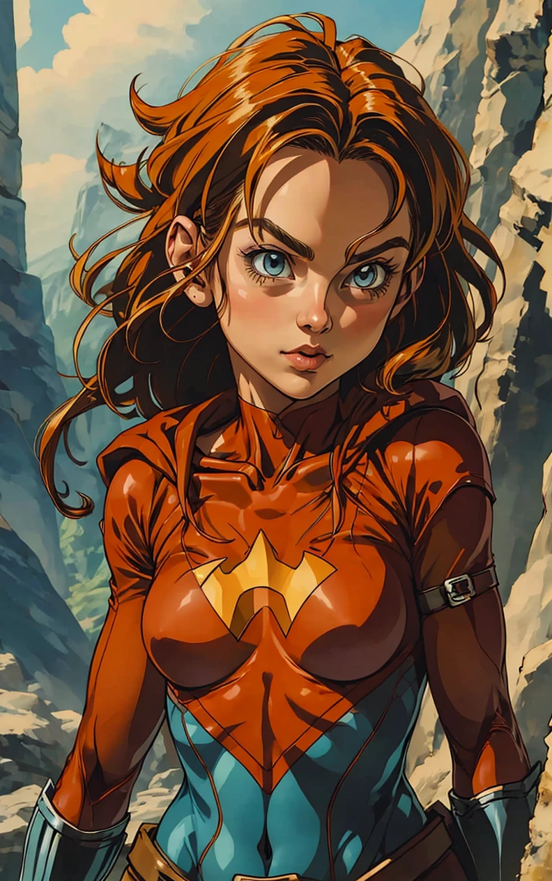 a superhero girl, cute, flat chest, <lora:ghibli:.9>