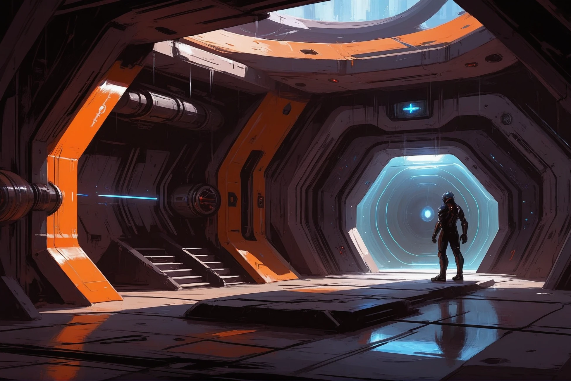 digital painting, scifi city, Teleportation Chamber \(room\) <lora:EnvyStarlightScifiAesthetic02:1>