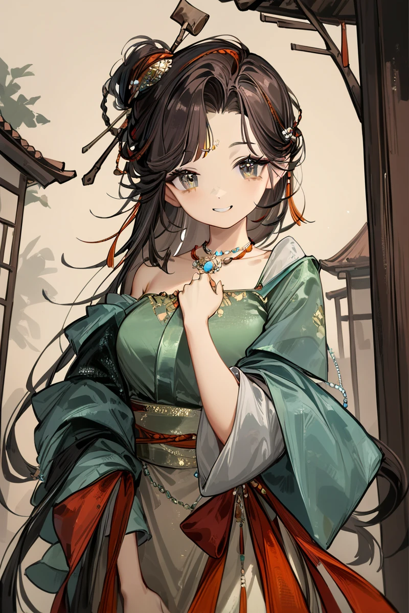 ((tachi-e)), original,(illustration:1.1),(best quality),(masterpiece:1.1), (extremely detailed CG unity 8k wallpaper:1.1),(ecchi0.5), (trees:0.5), (flowers:0.6) ,(birds:0.2), (bamboo0.1), lakes,(panorama shot:1.4),(full body:1.05),(solo:1.2), (ink splashing),(color splashing),((watercolor)), clear sharp focus,{ 1girl },((chinese style )),(flowers,woods),outdoors,rocks, looking at viewer, make happy expressions,soft smile,pure,beautyfull detailed face and eyes,beautyfull intricacy clothing decorative pattern details, black hair,black eyes,Hangzhou, wuchangshuo, wuchangshuo in background,((arms behind back)),sitting ,
