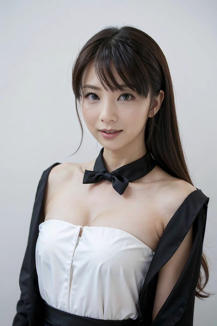 1lady, black  random formal attire, white background, <lora:KimikaIchijo_Jav-02:1>