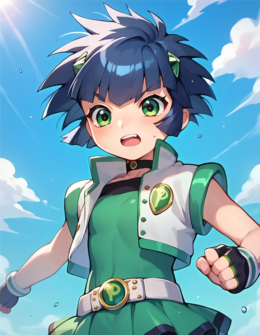 score_9, score_8_up, score_7_up, 1girl, source_anime, solo focus, kaoru transformation, Defensive Shield with Counterattack: Raise your shield in front of you and deliver a swift counterattack demonstrating defensive prowess and offensive skill. <lora:Kaoru-50:1>