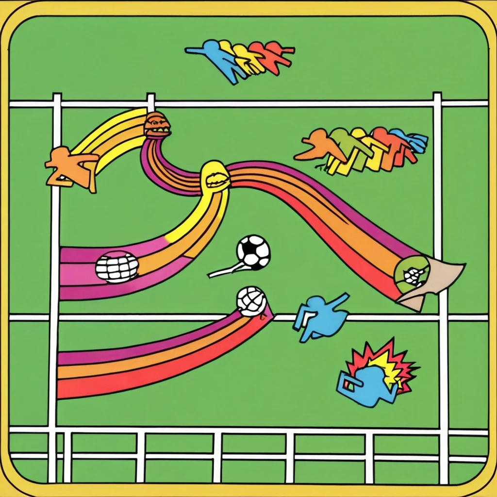 activision_for_atari_2600, atari_2600, style1980, 5 kids playing a football