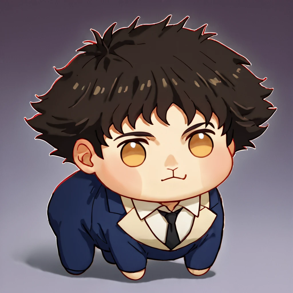 score_9, score_8_up, score_7_up, source_anime, solo, male focus, 1boy, spikespiegel, doro, creature, :3, chibi, white skin, four legs, solid circle eyes, no pupils, formal, suit, jacket, necktie, pants <lora:cowboybebop_spike_ponyXL:1> <lora:Doro_X_PDXL_V1:1>