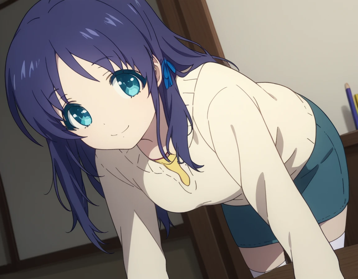 score_9, score_8_up, score_7_up, source_anime,
chisakihiradaira, <lora:chisaki-hiradaira-s1-ponyxl-lora-nochekaiser:1>,
chisaki hiradaira, long hair, blue eyes, blue hair,
skirt, thighhighs, zettai ryouiki, casual, pencil skirt, denim skirt,
indoors, bent over, smile,
looking at viewer, cowboy shot, dutch angle, solo,