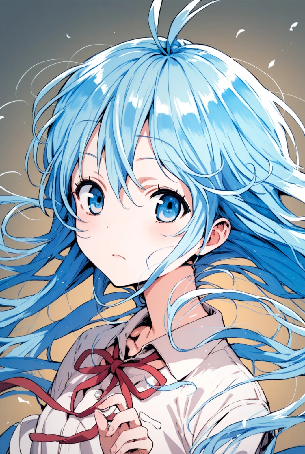 Masterpiece, Very detailed, Ultra-detailed, One, (1 woman), The woman with blue hair and red eyes, a white shirt, anime drawing inspired by Ib Eisner, trending on pixiv, auto-destructive art, sona - slim, reincarnated like slime, ikki tousen, anime moe artstyle, tensei shitara slime datta ken, seductive anime girl, There's a white background in the background, rimuru tempest