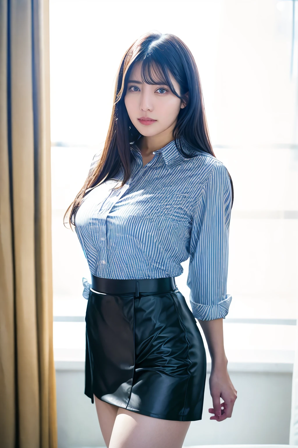 1girl, rihomatsumoto_jav, breasts, long hair, parted lips, bangs, <lora:JAV_riho_matsumoto_v1_epoch_12:0.8>
wearing shirt, black skirt, highwaist,
looking at viewer, shot using canon DSLR, cowboy shot,
detailed body, attractive body, perfect human body, realistic face,
(ultimate quality, masterpiece, highres:1.0), realistic:1.6, photorealistic,