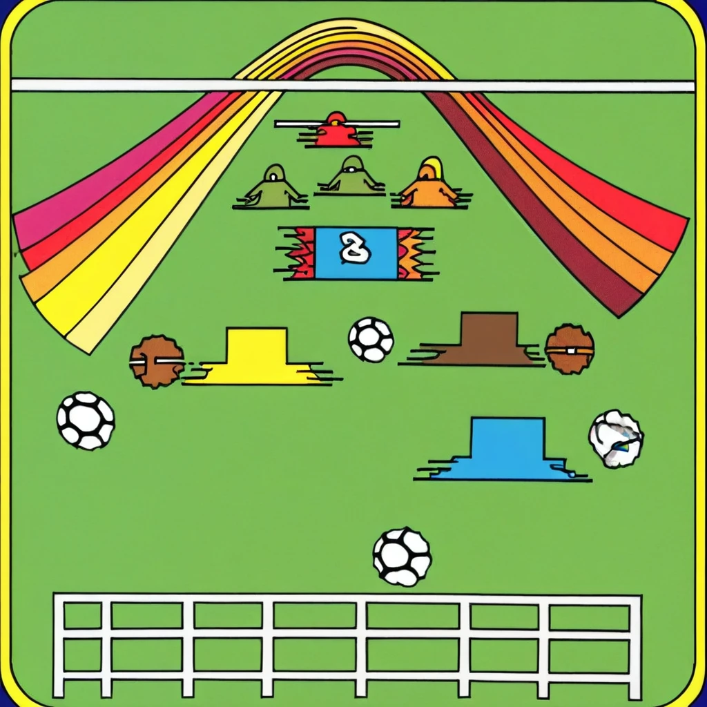 activision_for_atari_2600, atari_2600, style1980, 5 kids playing a football