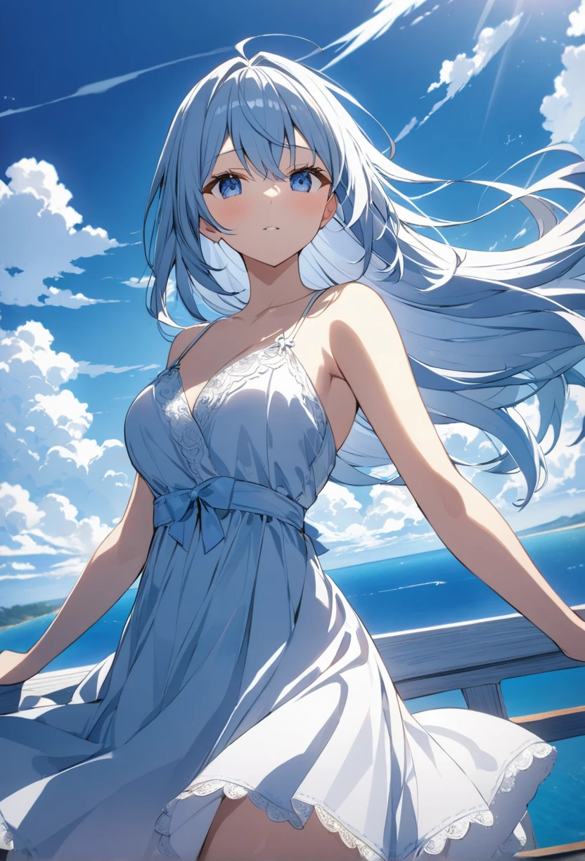 tmasterpiece,top-quality,best qualityer,offcial art,Beauty and aesthetics,The upper part of the body,seen from the side,looking at viewert,patterned,white color hair,Long hair,Eau,liquids,clouds,janelas,Starry,As estrelas,Affectionate look