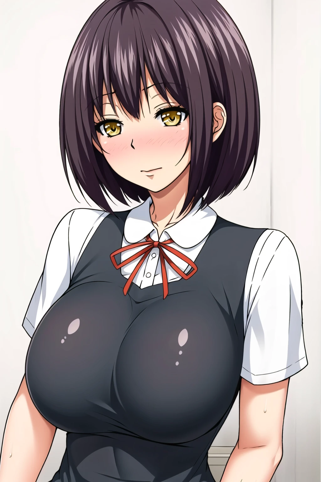 Simple White Background,
dynamic pose,standing at attention,
school uniform, shirt, short sleeves, red ribbon, black vest,
<lora:nano_shinonome_VirginLostClub-KK77-V1:0.7>,
yellow eyes, black hair,bangs,bob cut,short hair,
<lora:more_details:0.1>,<lora:akatsuki_myuuto_Style-KK77-V1:0.3>,<lora:Oda_Non_Style-KK77-V2:0.3>,
1 girl, 20yo,Young female,Beautiful long legs,Beautiful body,
Beautiful Nose,Beautiful character design, perfect eyes, perfect face,expressive eyes,perfect balance,
looking at viewer,(Focus on her face),closed mouth, (innocent_big_eyes:1.0),(Light_Smile:0.3),
official art,extremely detailed CG unity 8k wallpaper, perfect lighting,Colorful, Bright_Front_face_Lighting,White skin,
(masterpiece:1.0),(best_quality:1.0), ultra high res,4K,ultra-detailed,
photography, 8K, HDR, highres, absurdres:1.2, Kodak portra 400, film grain, blurry background, bokeh:1.2, lens flare, (vibrant_color:1.2),professional photograph,
(Beautiful,large_Breasts:1.4), (beautiful_face:1.5),(narrow_waist),