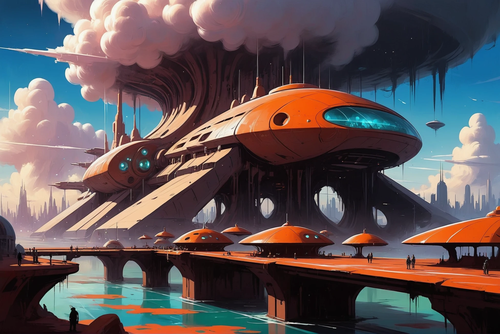digital painting, scifi city, whimsical scifi cloud city at the beginning of reality<lora:EnvyStarlightScifiAesthetic02:1>