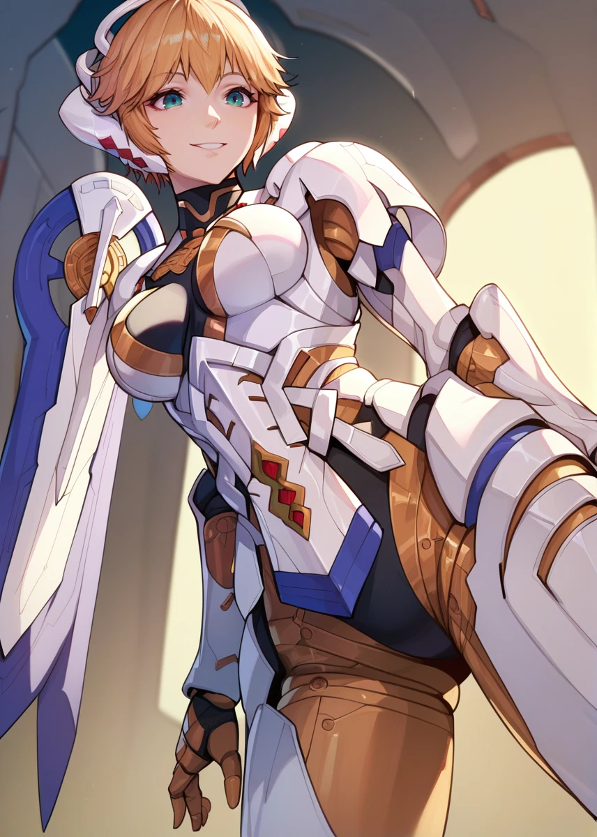 1girl, <lora:fiora_Xb_Autism_v1:1>, (fiora_mech), solo, (medium breasts:1.0), (sagging breasts:0.2), (cowboy shot:1.2), short hair, armor, bodysuit, (leaning_forward:1.1), (from_below:1.1), smile,
best quality, masterpiece, (score_9), (score_8_up), (score_7_up), source_anime, (anime), (anime screencap:1.0), anime coloring,