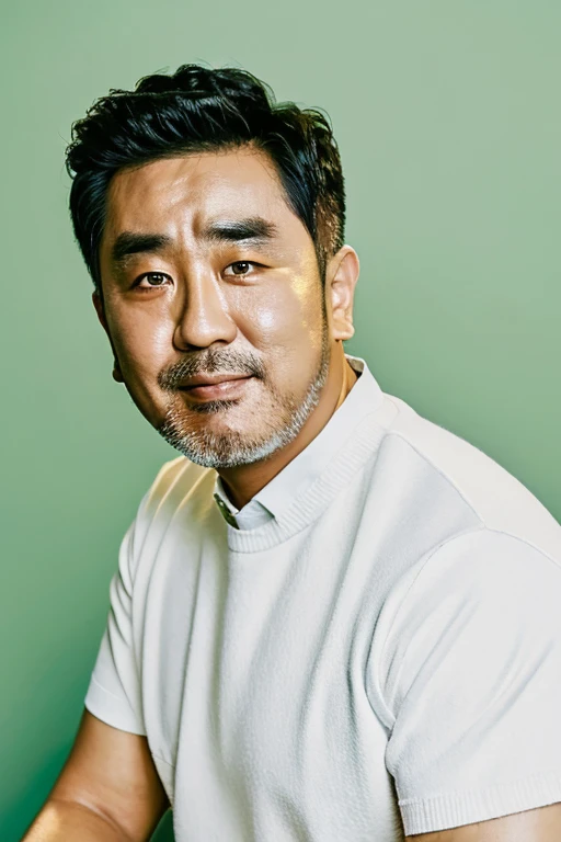 <lora:Ryu_Seungryong_Lora-10:0.9>, ryu seungryong, white shirt, headshot, portrait. pastel background