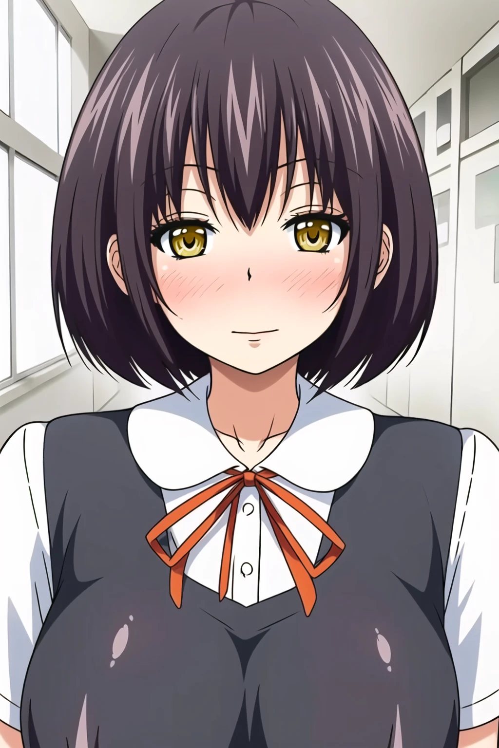 Simple White Background,
dynamic pose,standing at attention,
school uniform, shirt, short sleeves, red ribbon, black vest,
<lora:nano_shinonome_VirginLostClub-KK77-V1:0.7>,
yellow eyes, black hair,bangs,bob cut,short hair,
<lora:more_details:0.1>,<lora:akatsuki_myuuto_Style-KK77-V1:0.3>,
1 girl, 20yo,Young female,Beautiful long legs,Beautiful body,
Beautiful Nose,Beautiful character design, perfect eyes, perfect face,expressive eyes,perfect balance,
looking at viewer,(Focus on her face),closed mouth, (innocent_big_eyes:1.0),(Light_Smile:0.3),
official art,extremely detailed CG unity 8k wallpaper, perfect lighting,Colorful, Bright_Front_face_Lighting,White skin,
(masterpiece:1.0),(best_quality:1.0), ultra high res,4K,ultra-detailed,
photography, 8K, HDR, highres, absurdres:1.2, Kodak portra 400, film grain, blurry background, bokeh:1.2, lens flare, (vibrant_color:1.2),professional photograph,
(Beautiful,large_Breasts:1.4), (beautiful_face:1.5),(narrow_waist),