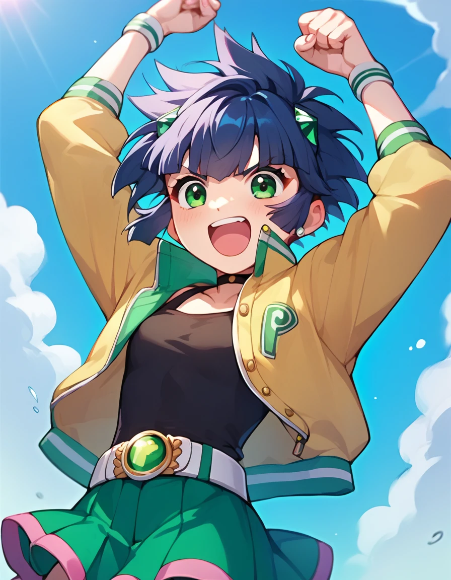 score_9, score_8_up, score_7_up, 1girl, source_anime, solo focus, kaoru transformation, Enthusiastic Cheering with Team Victory: Cheer with excitement your arms raised in the air surrounded by teammates conveying collective enthusiasm support and camaraderie. <lora:Kaoru-50:1>