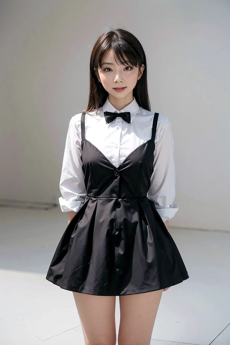 1girl, black  random formal attire, white background, <lora:KimikaIchijo_Jav-02:1>