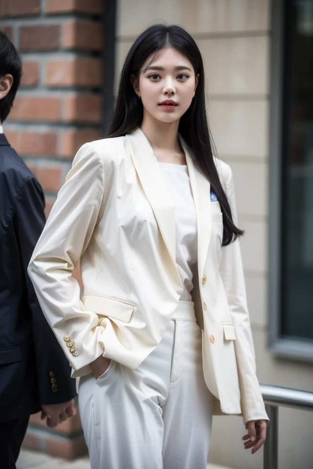 1girl,solo,black hair,pants,looking at viewer,standing,white pants,long hair,jacket,long sleeves,white jacket,
best quality,masterpiece,illustration,Amazing,finely detail,masterpiece,official art,incredibly absurdres,huge filesize,ultra-detailed,highres,extremely detailed,realistic,blurry background,,<lora:Im SeMi_20240509062332:0.8>