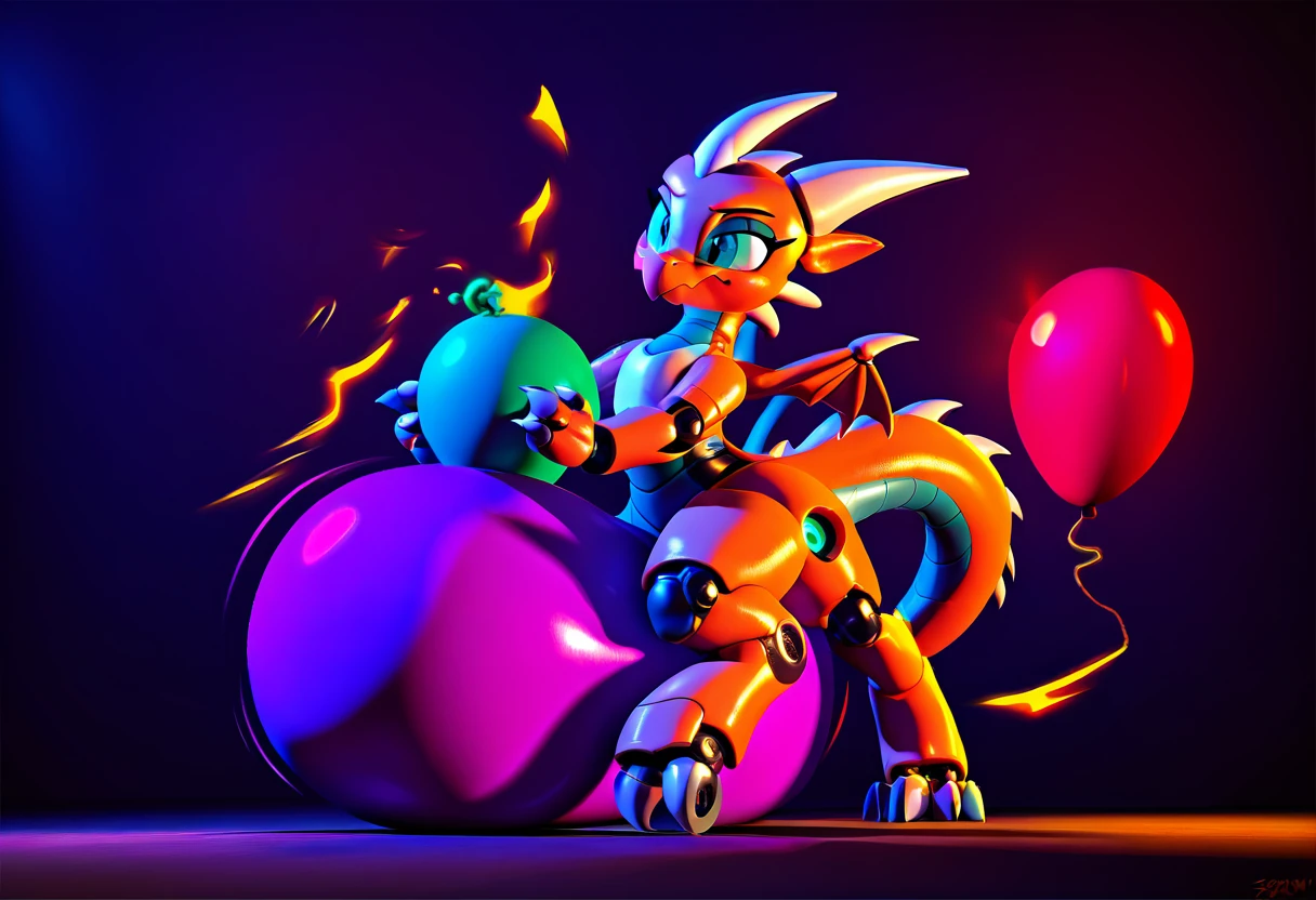 score_9, score_8_up, score_7_up, score_6_up, score_5_up, score_4_up, 
hs-style-fal, dark background, solo, female, furry, semi-anthro, feral, dragon, sci-fi, robot
,

balloons, sitpop, looner, balloon popping, popped balloons, popping balloons, sitting on a balloon, straddling a balloon, balloon pieces, balloon knot, tied balloon
,